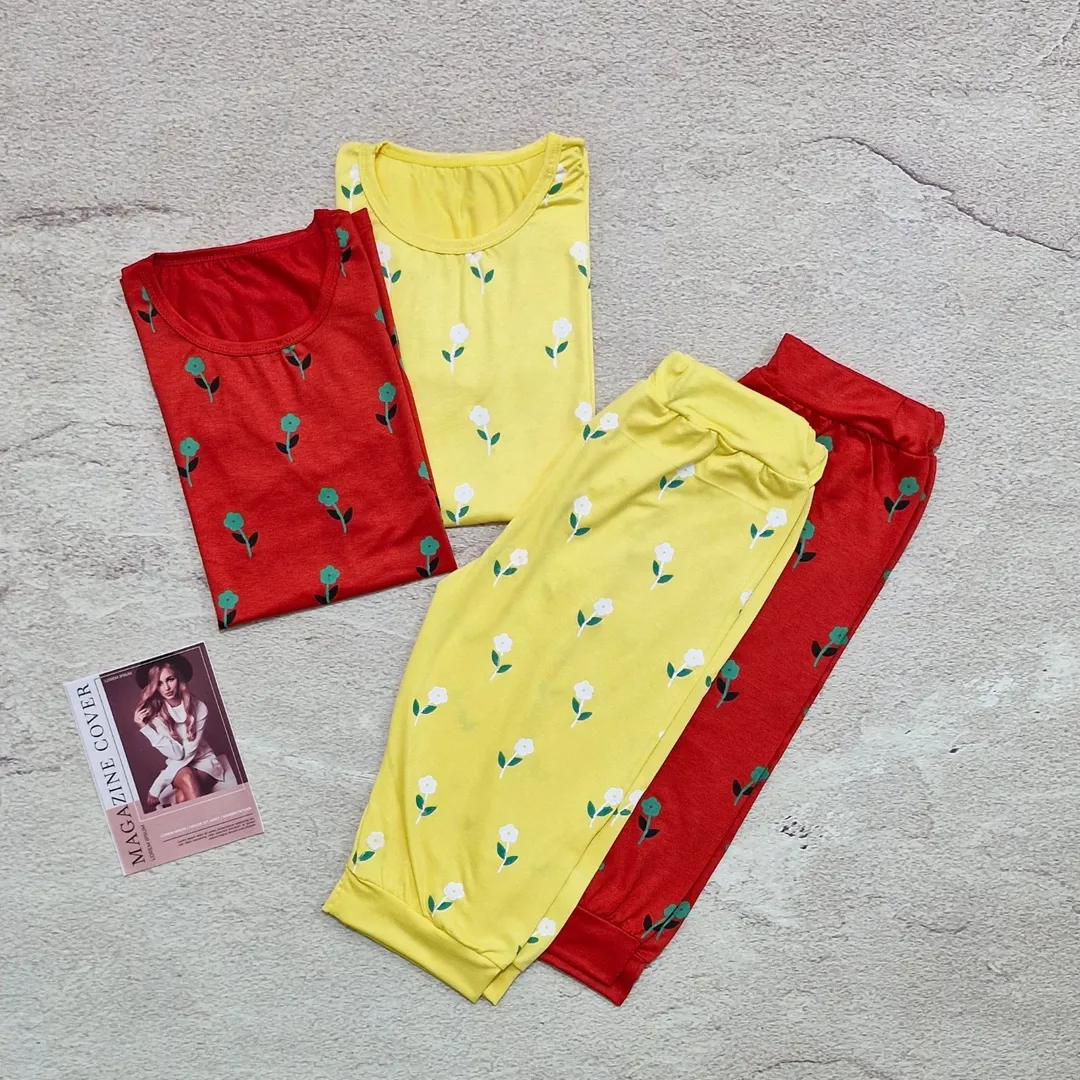 ست تیشرت شلوارک گل چاپی جنس اسپان