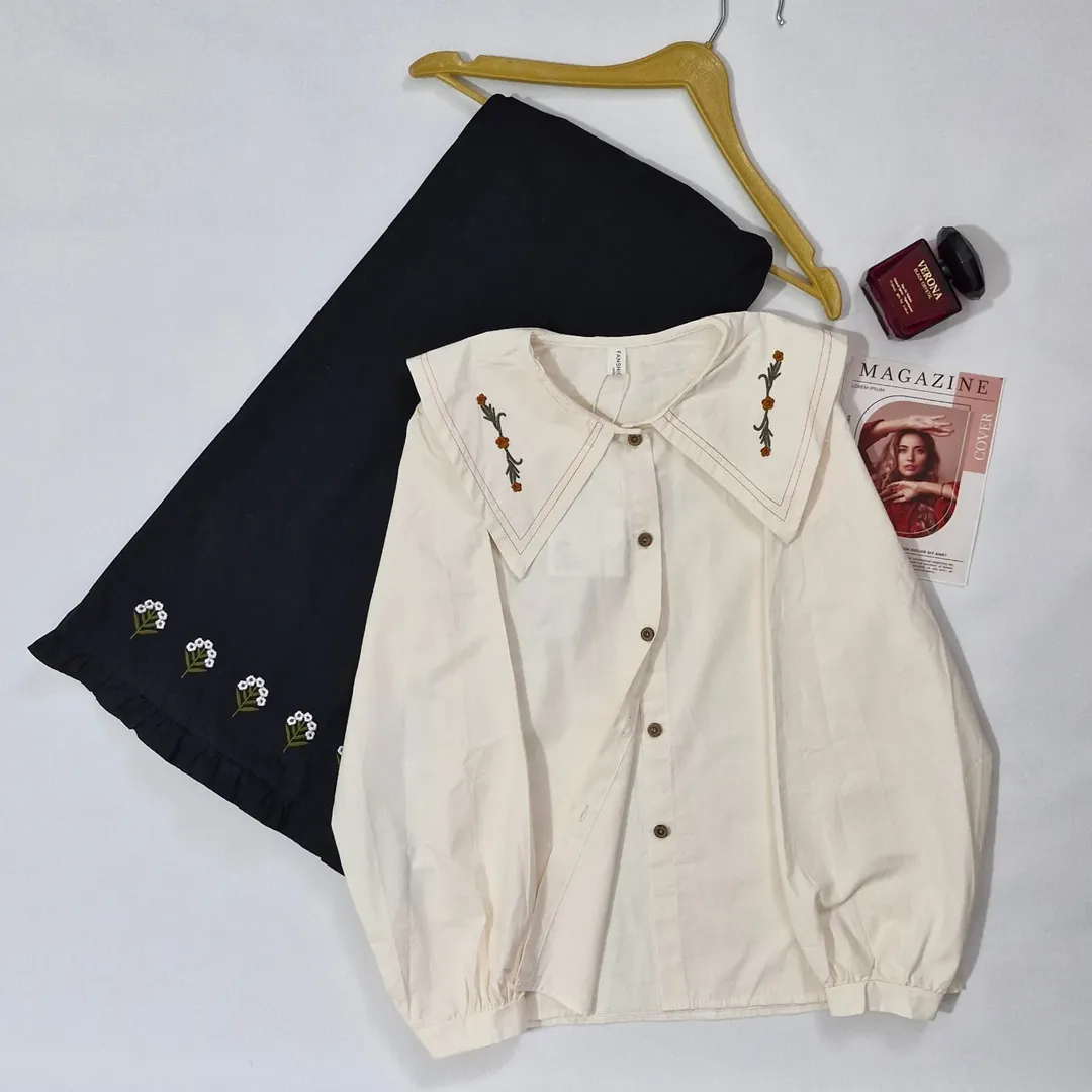 شومیز کتان گلدوزی دخترانه فری سایز وارداتی