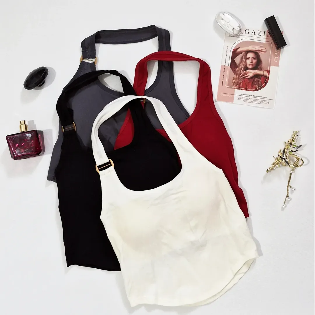 کراپ نیم تنه ورزشی دخترانه بدون بند  نخ پنبه