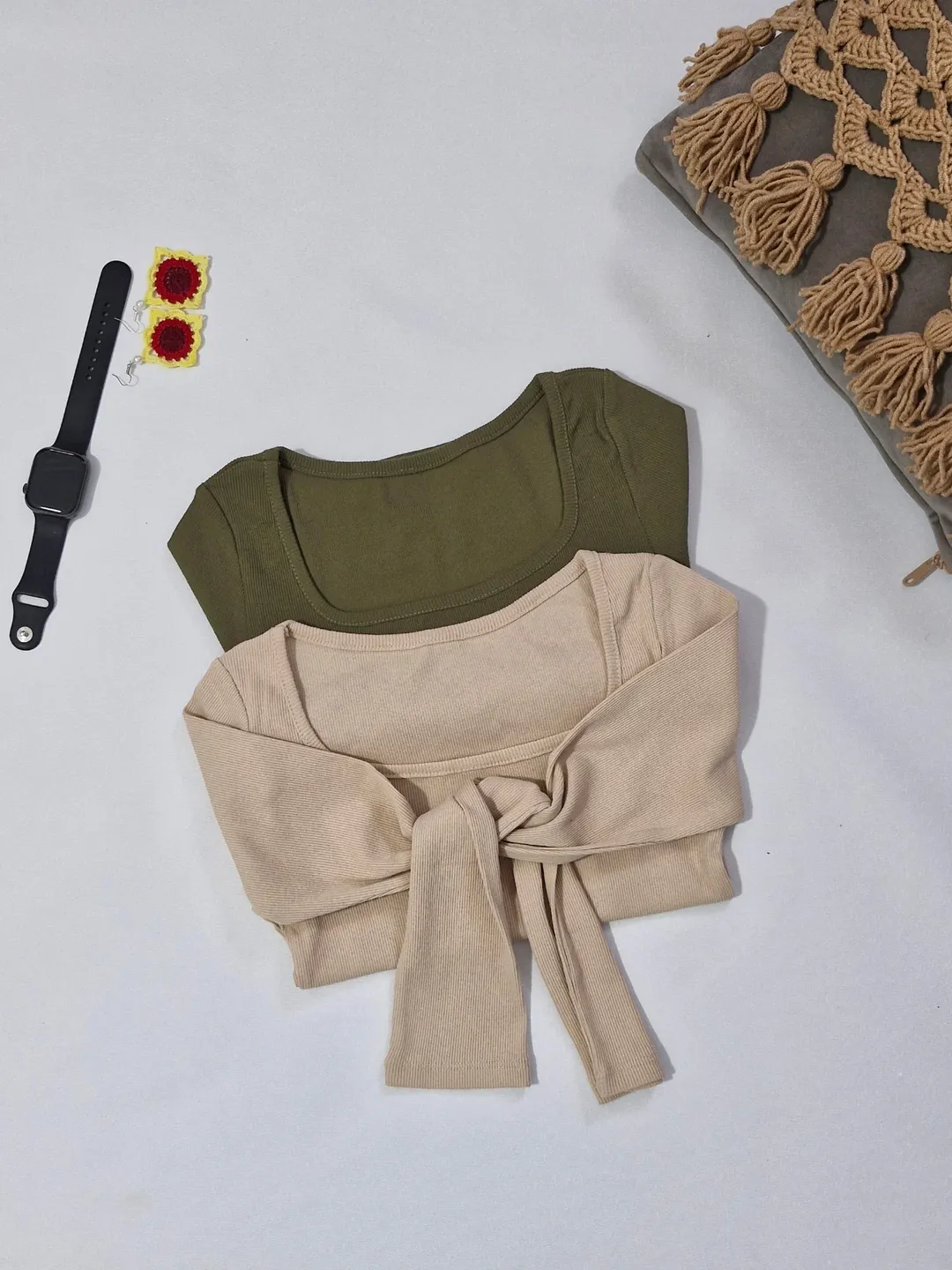 کراپ آستین بلند پاییزی یقه خشتی جنس فانریپ